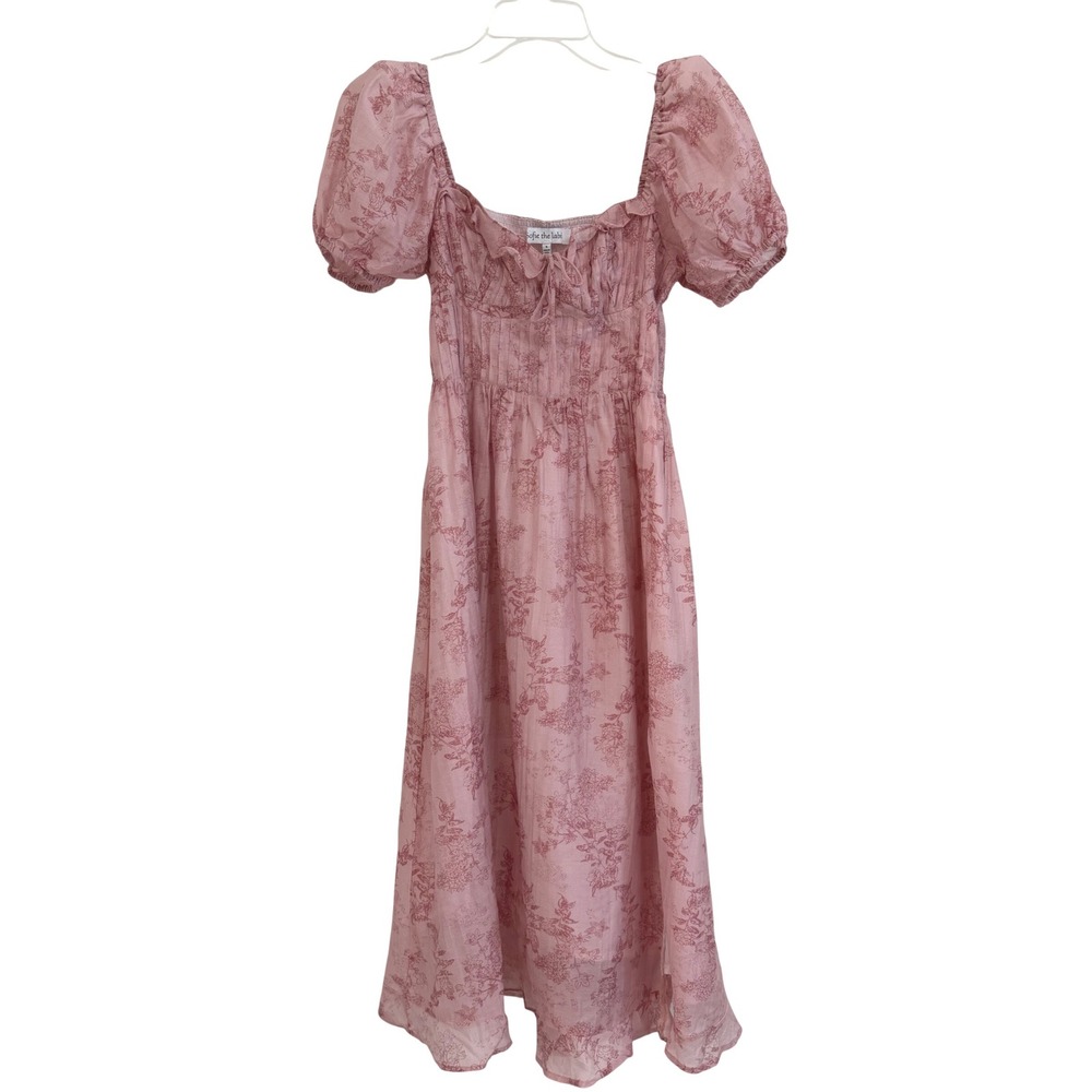 Sofie the Label Pink Floral Puff Sleeve Midi Dress Smocked Cottagecore Fairy S - Picture 2 of 8